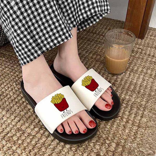 

slippers 2021 women friend hamburger and fries pizza harajuku ulzzang summer fashion flip flops, Black