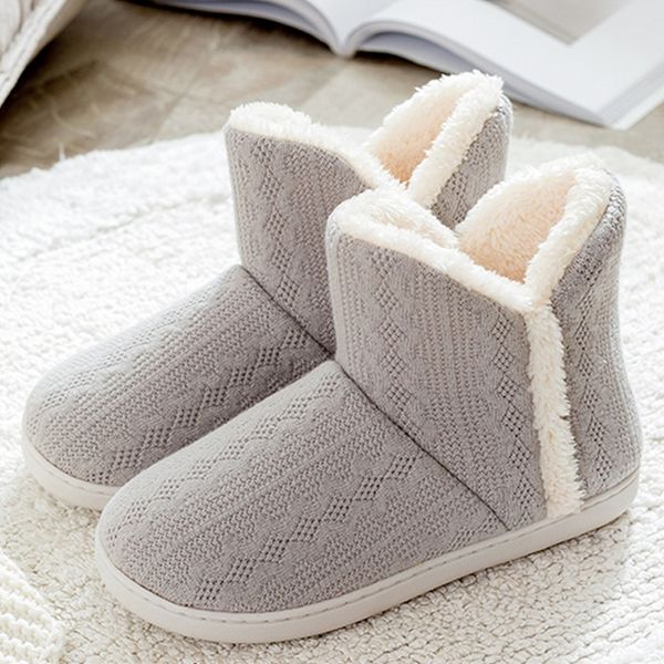 

women winter warm ankle boots slippers indoor plush slipper boot cozy home shoes bootie female velet soft slipper botas big size, Black