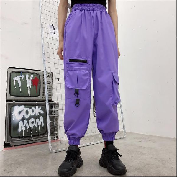 

women loose womens capri pants high jogger punk ins trousers pockets wide overalls print clothes gothic broadcloth, Black;white