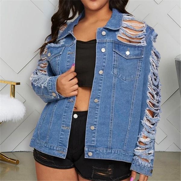 

women's jackets fringed denim jacket loose casual selling ripped hole, Black;brown