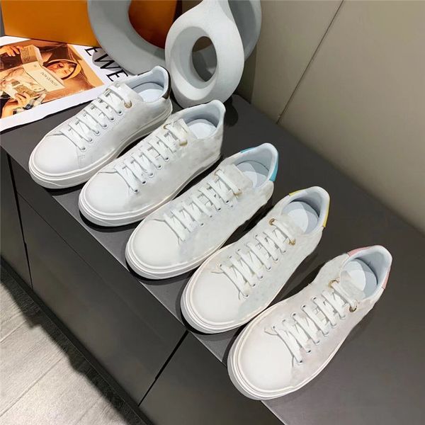 

2021 mens women casual shoes genuine leather sneakers time out increase platform trainers outdoor lace up calfskin print sneaker, Black