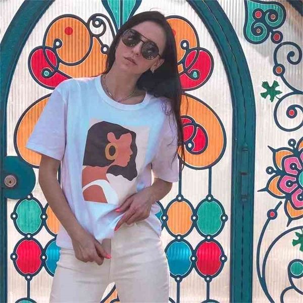 

summer character t-shirts fashion girls short sleeve printing korean women clothes 210512, White