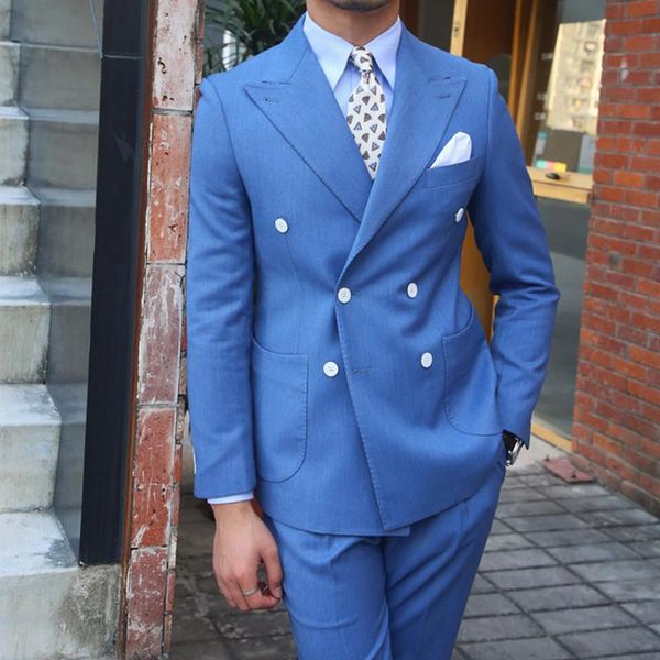 

men's suits & blazers mens blue double breasted formal blazer pants two piece set business work wedding dress slim fit outfits, White;black