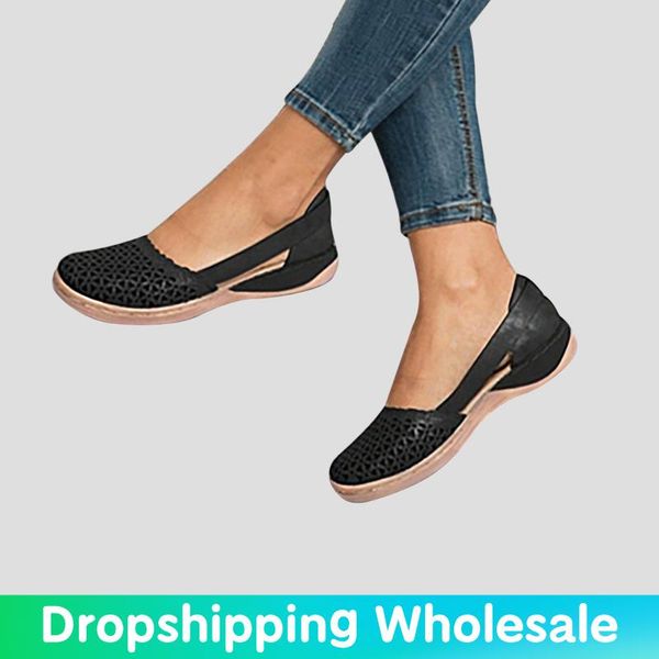 

sandals women's summer solid color buckle shoes fashion female package head hollow large size flat bottom, Black