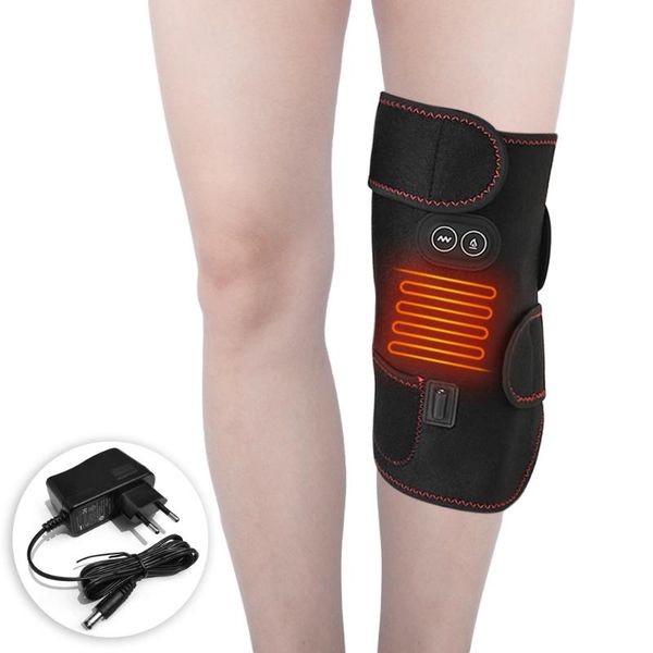 

portable massaging heated knee wrap brace heating infrared pad strap compression with uk/us/eu adapter elbow & pads, Black;gray