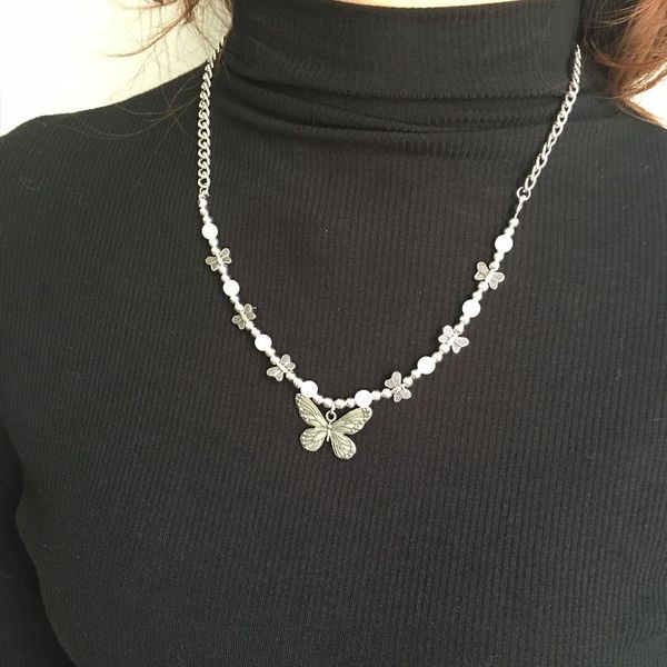 

pendant necklaces 2021 trend gothic butterfly necklace for women choker aesthetic chain accessories collar jewelry party gift, Silver