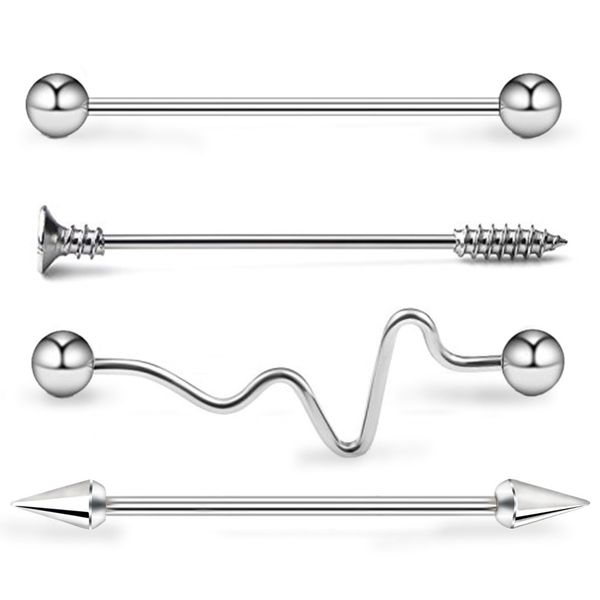 

body punk 4pcs/set piercing bars 14g 316l surgical steel industrial straight helix studs barbell earrings for women, Silver