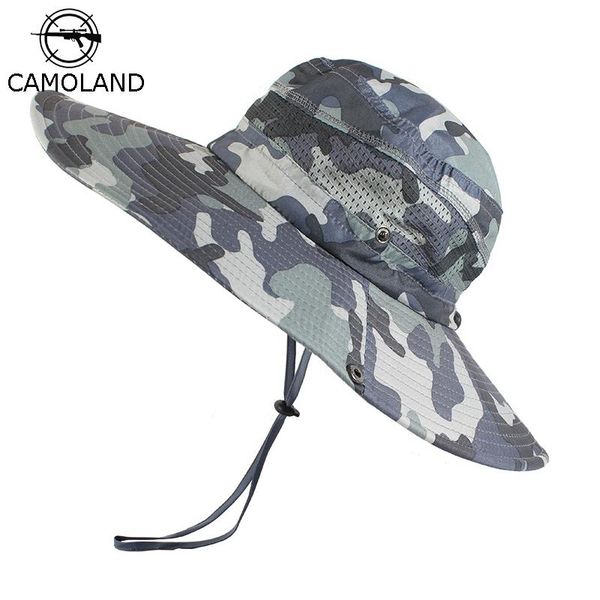 

cloches camoland upf 50+ beach caps men summer sun hat camouflage bucket for male uv protection cap outdoor fishing mesh hats