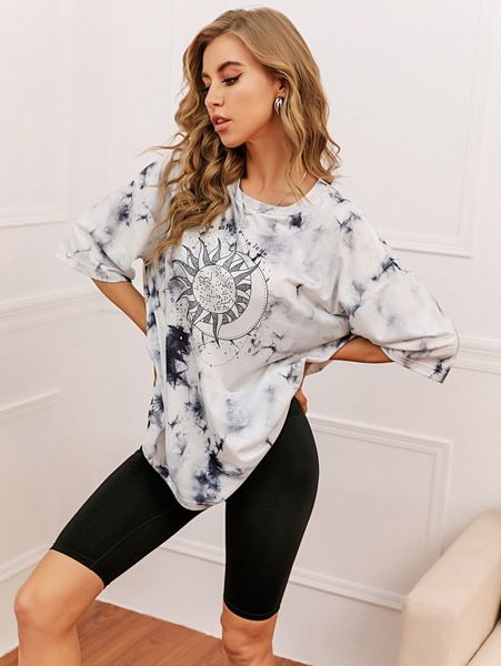 

tie dye letter graphic oversized tee j6xk#, White