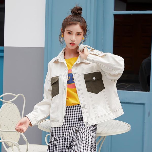 

women's jackets fashion denim basic jacket women long sleeve coats short casual solid female outerwear clothes keaa, Black;brown