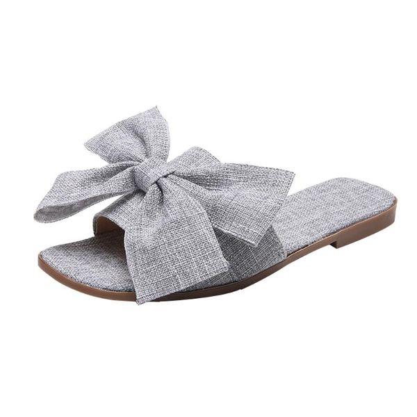 

slippers 2021 cool women big bow flat flip flops boho beach shoes summer slides non-slip indoor home, Black