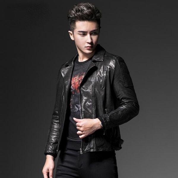 

men's leather & faux 2021 100% genuine sheepskin coats male autumn spring fashion black real jackets clothing jaquetas gmm646