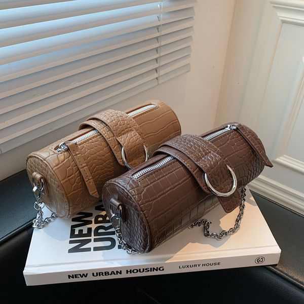 

hangbags 2021 crocodile single shoulder messenger bag texture armpit small round tide stone cylinder female