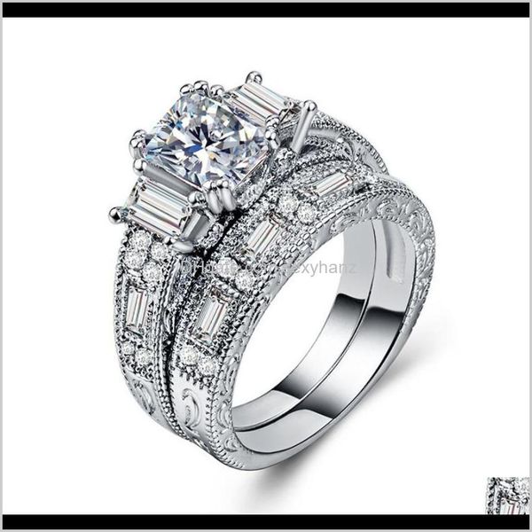 

rings drop delivery 2021 arrival vintage jewelry 925 sterling sier filled three stone princess cut white z sona women weddin, Slivery;golden
