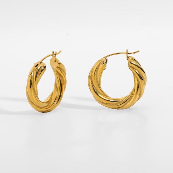 

hoop & huggie gold plated 316l stainless steel bold twist earrings for women 20mm unique circle jewelry gifts, Golden;silver