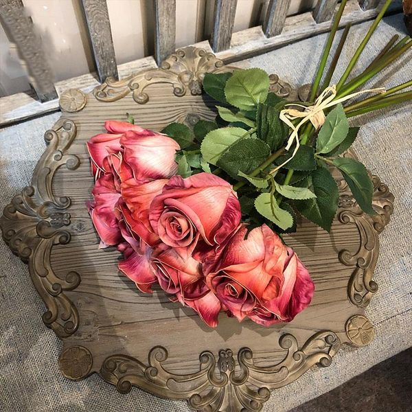 

decorative flowers & wreaths simulation rose soft rubber material home bouquet living room flower arrangement vintage pink restaurant table