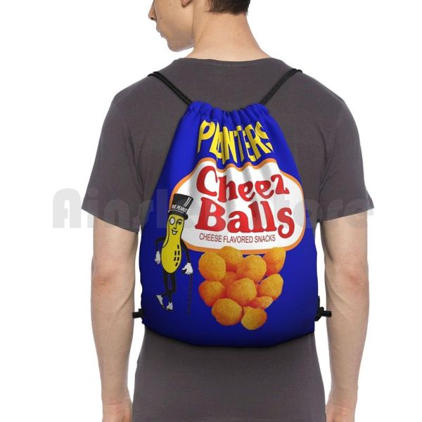

planters cheez balls backpack drawstring bag riding climbing gym peanut cheese snack cheetos fritos