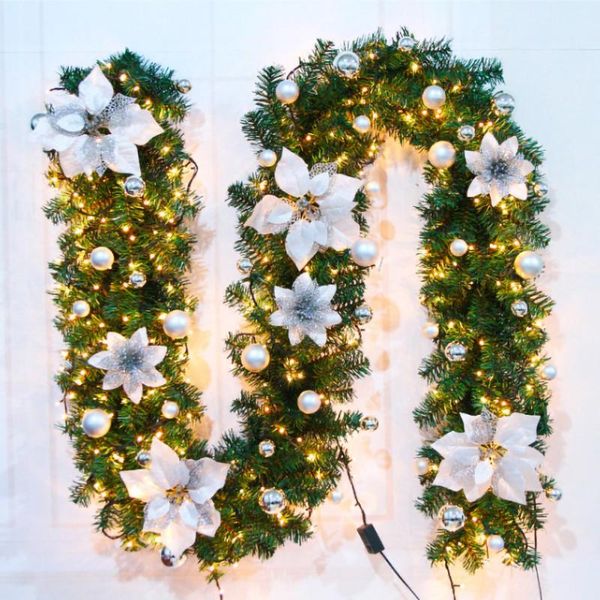 

decorative flowers & wreaths christmas decoration 2.7m rattan silver pre-lighting wreath artifici wide practicability