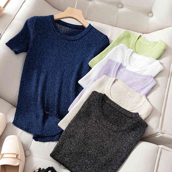 

women's t-shirt female knit -shirt ops lurex glitter summer shirt for black white shirt short sleeve shirts 4x73