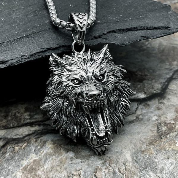 

chains wolf tooth pendant necklace head domineering personality fashion men's give gift, Silver
