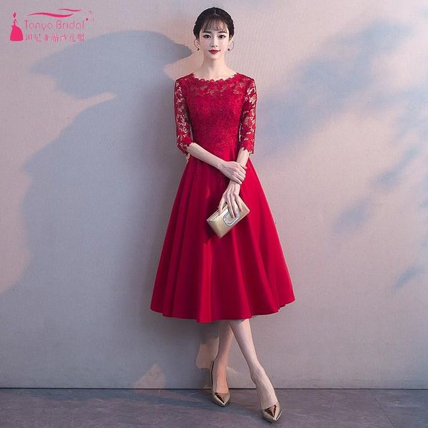 

party dresses tanya half sleeves red lace prom tea length simple style junior evening gown in stock real dress po jq266, White;black