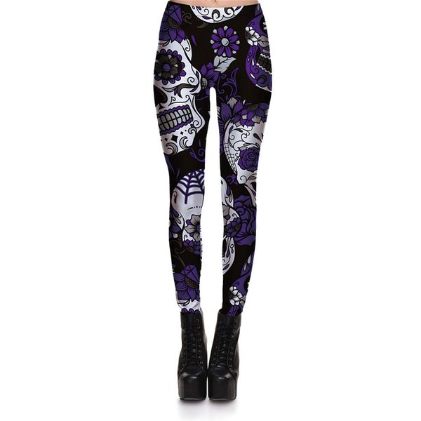 

legging s fitness women pair skull wine sticks evil stretch digital print broek cool, Black