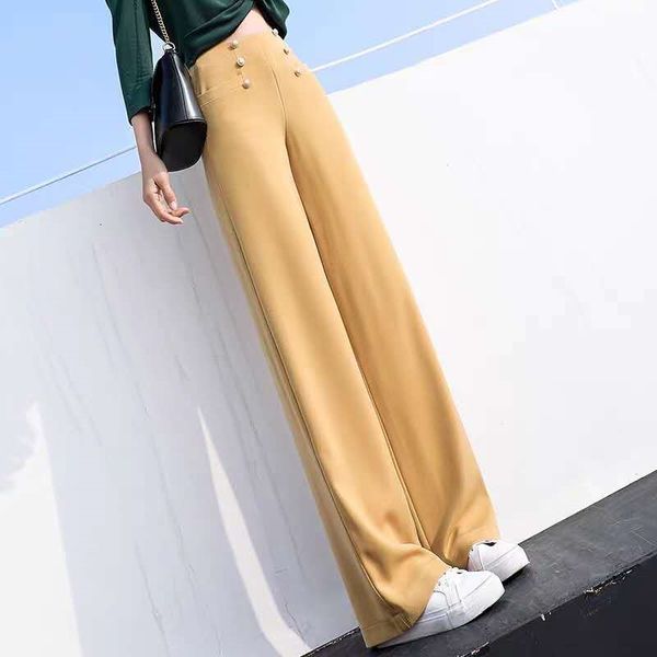 

women's pants & capris ice silk wide-leg spring and summer high-waist drape black straight loose casual for women bpwf, Black;white