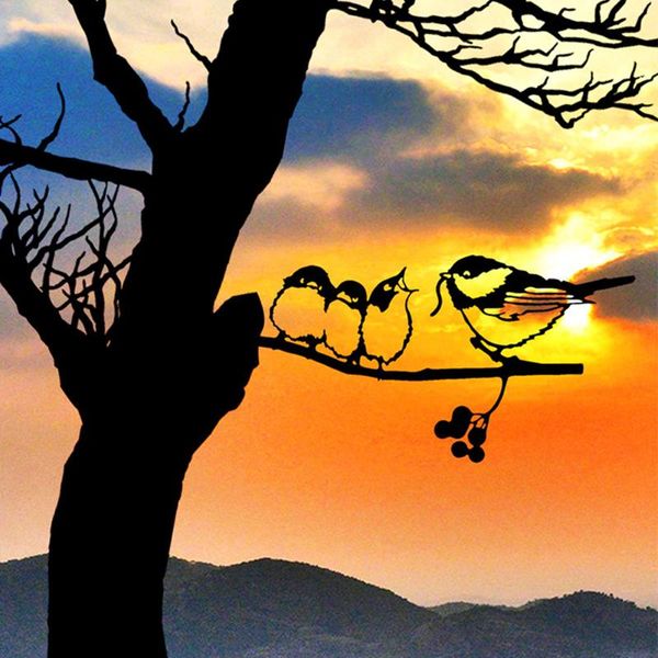 

garden art outdoor metal bird stake backyard branch yard tree animal decorations