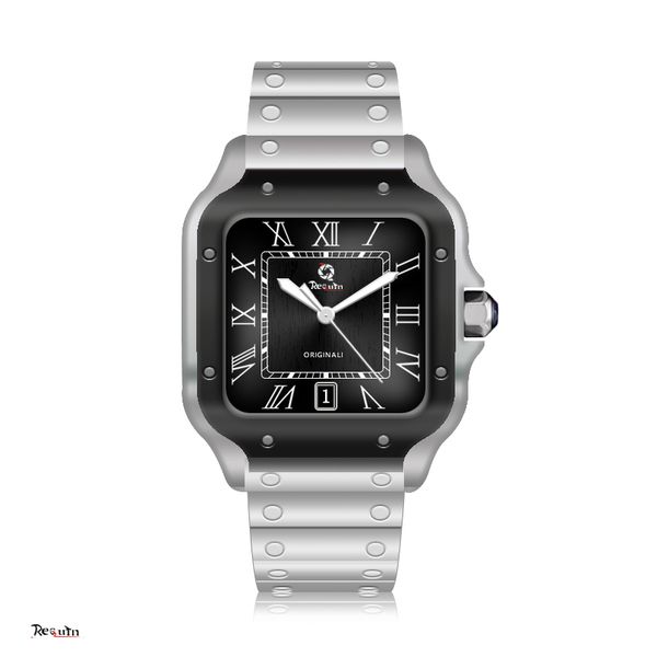 

men's automatic mechanical watch requin santo silver white stainless steel case black three-hand calendar dial 100xl sapphire waterproo, Slivery;brown