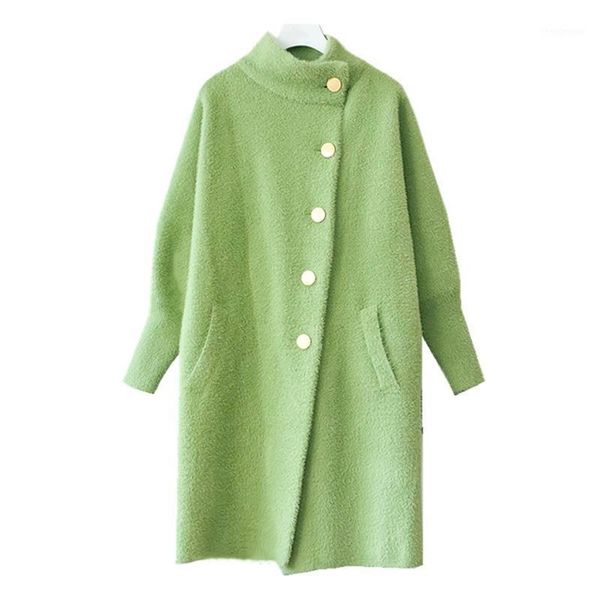 

long knitted overcoat women's autumn winter thick mink fleece lantern sleeve sweater female personalise imitation coat l933 wool & blen, Black