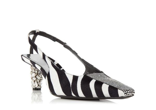 

zebra stripe crystal drilled summer pumps women rhinestone studs kitten heels ankle strap square toe party sandalias shoes sandals, Black