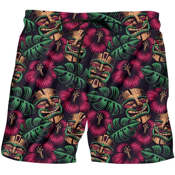 

shorts leaves flower print men's summer beach causual harajuku plus size breathable and quick-drying short pants, White;black