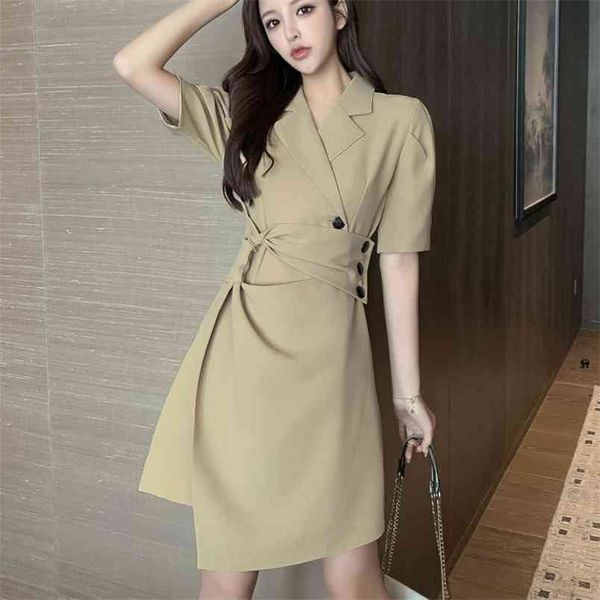 

korean ol women summer dress irregularly short sleeve casual office work wear vestidos verano mujer robe femme jurken 210514, Black;gray