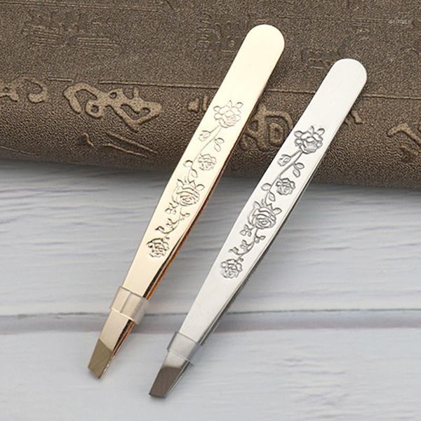 

gold sliver eyebrow tweezer hair beauty slanted puller stainless steel eye brow clips makeup tool brand tools & stencils1