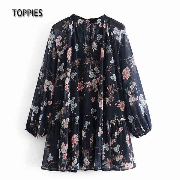 

ies transparent mini dress women chiffon blouses dressess female lantern sleeve tunic spliced hem clothes 210412, Black;gray