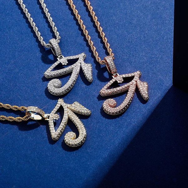 

hip hop claw setting + cz stone bling iced out eye of horus pendants necklaces for men women rapper jewelry drop pendant, Silver