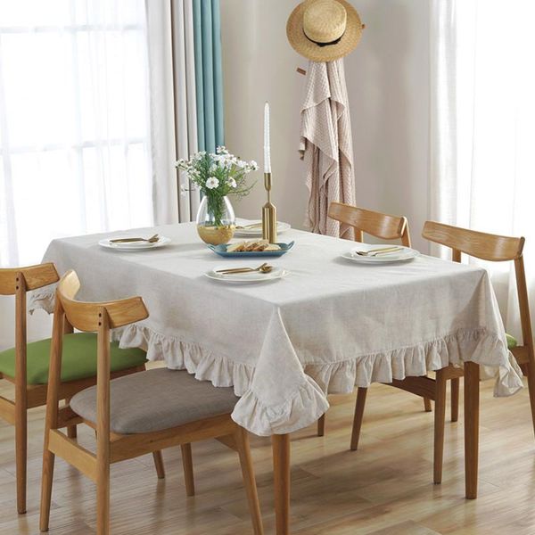 

european style cotton and linen white beige table cloth po background dining cover ruffled