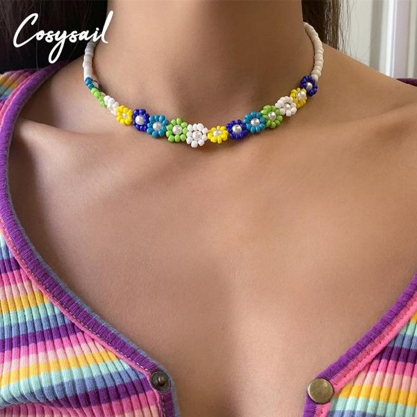 

chains cosysail bohemian flowers decor necklace for female 2021 trendy cute beaded choker spring summer jewelry gift, Silver