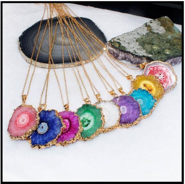 

flower natural stone brass edge gold plated pendant necklace, Silver