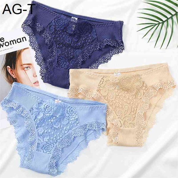 

3pcs cotton panties underwear solid women lace underpants soft briefs set female intimates plus size lingerie panty xl xxl, Black;pink