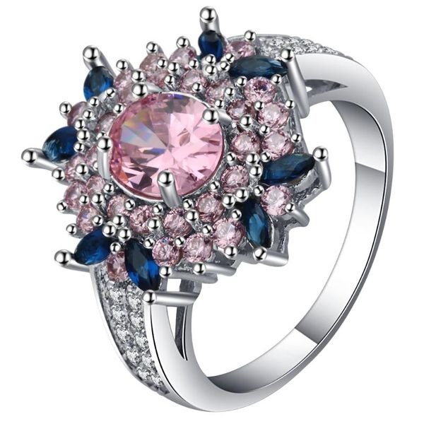

wedding rings ufooro the pink flower ring exquisite romantic jewelry size 6 7 8 9 10 charm accessories for female bague wholesale, Slivery;golden