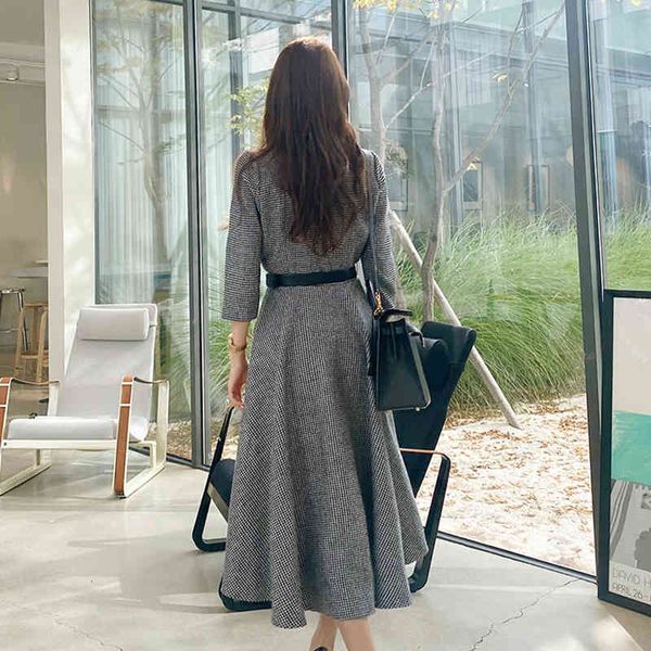 

dresses winter korean temperament grace casual single breasted gird your waist slim lattice lapel pencil, Black;gray
