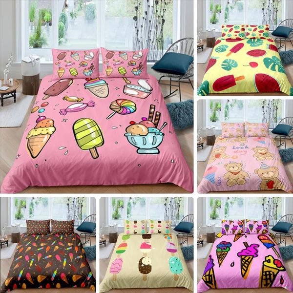 

ice cream printed bedding set cute girls  king size luxury duvet cover 2/3pcs 140x210 240x220 quilt covers pillowcases sets