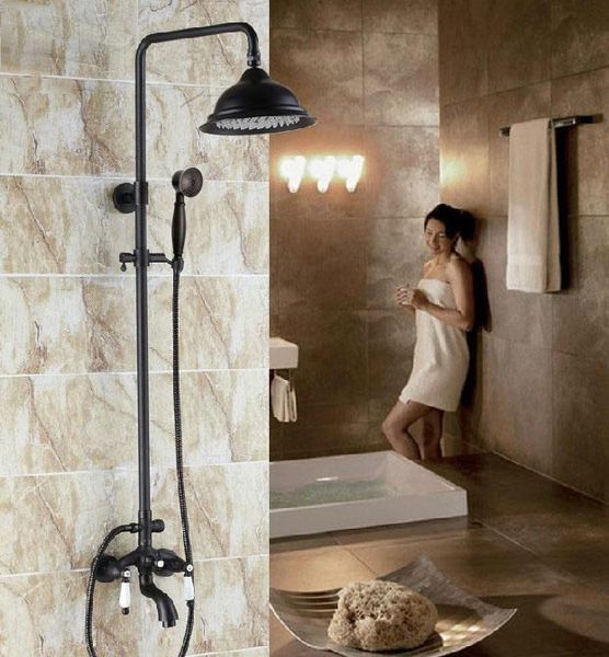 

black oil rubbed bronze 8.2 inch bathroom rain shower faucet set bathtub mixer tap chg047 sets