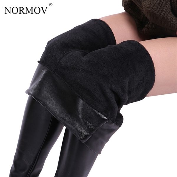 

normov winter warm leather leggings plus size women clothing plus thick velvet pants female solid black high waist legins gothic