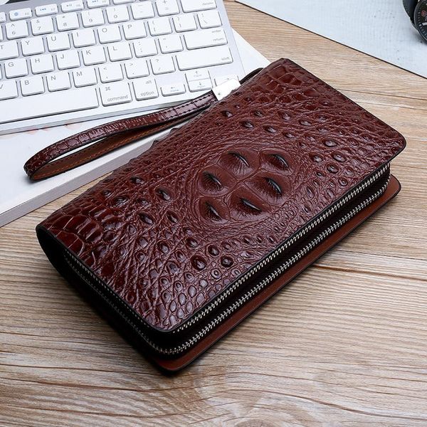 

wallets large business clutch men's purse high-grade crocodile pattern split leather travel wallet phone bag, Red;black