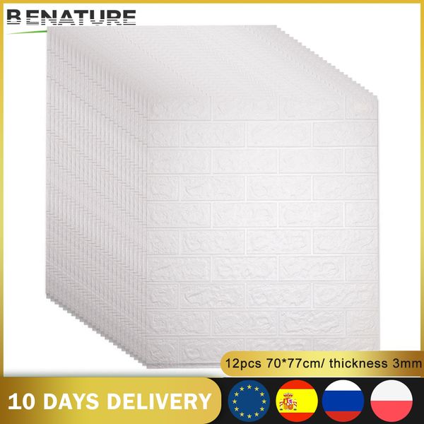 

12pcs 3d diy decor home brick wall stickers living room waterproof foam room adhesive sticker wallpaper made decals for kitchen