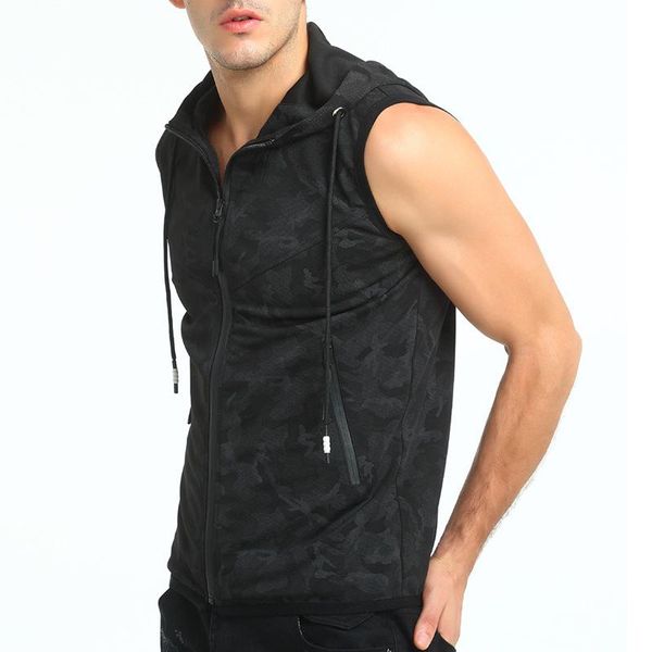 

men's vests ouma vest cool camouflage printed sports hooded plus-sized sleeveless jacket, Black;white