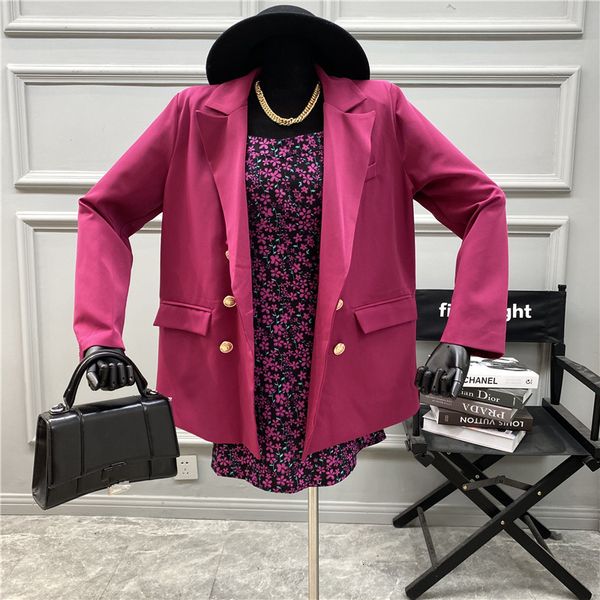 

nicho design 2021 spring double-breasted red with sleeves blazer + floral sling dress of two suit parts, Black;gray