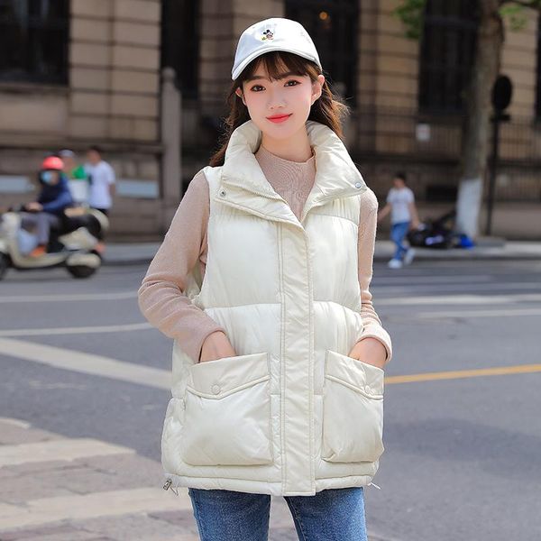 

women's vests winter warm vest women fashion loose hooded waistcoat plus size thicken cotton padded jacket coat sleeveless solid, Black;white